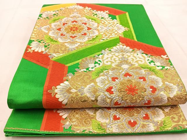 平和屋着物◎六通柄袋帯 唐織 亀甲正倉院花文 金銀糸 正絹 逸品 BAAU9148yc