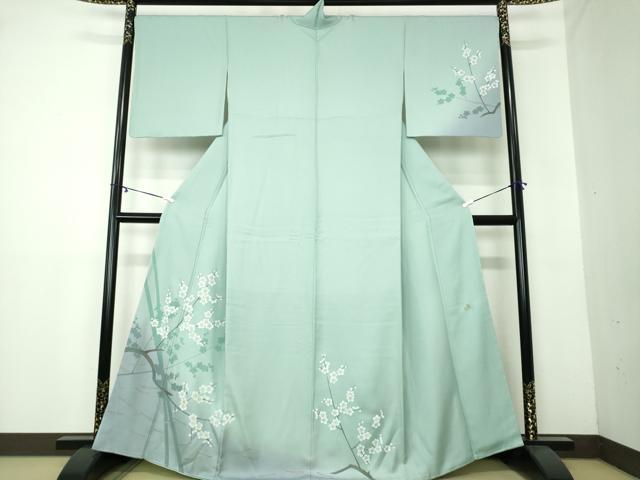 平和屋着物●訪問着　作家物　手描き　枝梅　敷松葉　シルエット　暈し染め　さが美扱い　正絹　逸品　未使用　DAAY1732ps