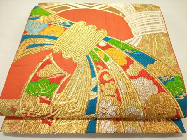 平和屋着物●西陣 川島織物 六通柄 本袋帯 束ね熨斗吉祥花文 金銀糸 正絹 逸品 DABD0186op