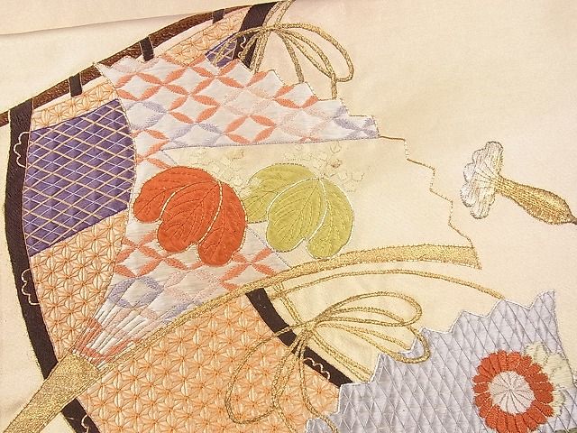 平和屋着物■袋帯　総刺繍　駒刺繍　几帳扇面花文　金銀糸　逸品　CAAG1677eg