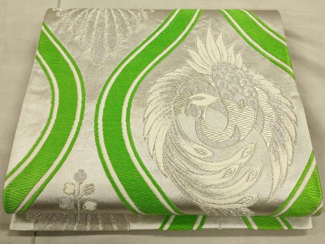 平和屋着物◎六通柄袋帯　唐織　立涌鳳凰花文　銀糸　正絹　逸品　CAAU1400ft