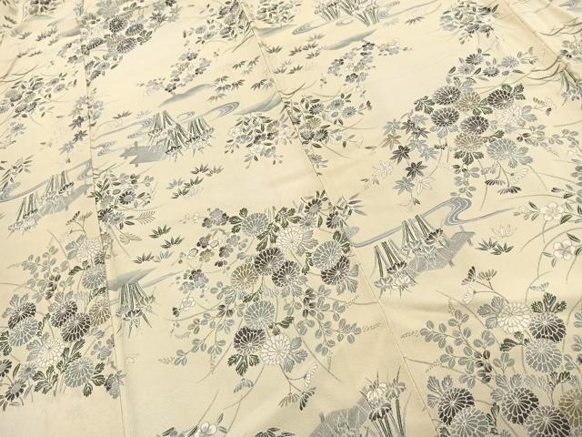 平和屋着物■上質な小紋 菊 流水板橋花文 鬼しぼ縮緬 正絹 逸品 BAAR0115jr