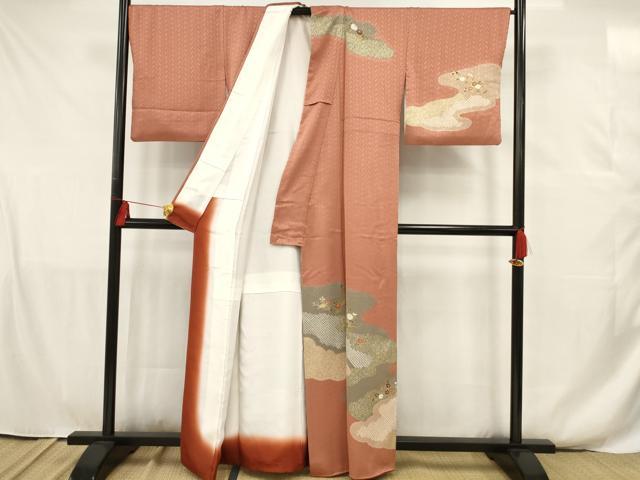平和屋着物■訪問着　絞り　雲取り草花文　金彩　正絹　逸品　AAAR5177ru
