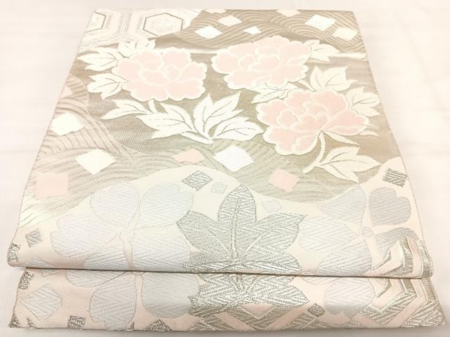 平和屋着物◎六通柄袋帯　唐織　流水花文　銀糸　正絹　逸品　AABI1187yx
