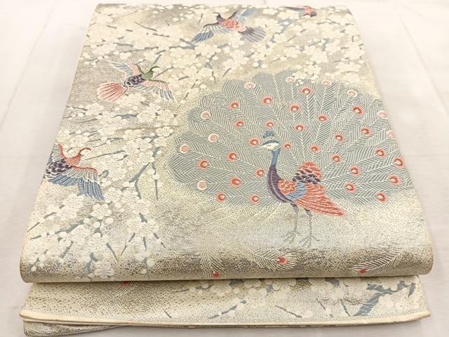 平和屋着物◎六通柄袋帯　唐織　梅花孔雀文　九百錦　プラチナ箔　正絹　逸品　BAAU9152yc
