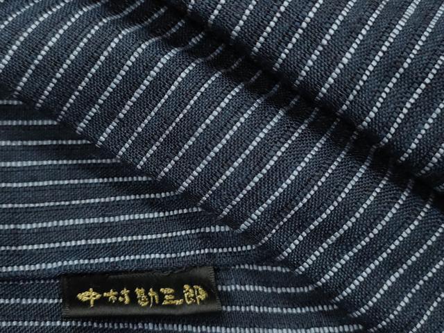 平和屋着物＊夏物　男性　中村勘三郎　小千谷ちぢみ　縞　麻　逸品　未使用　CABB2327ze