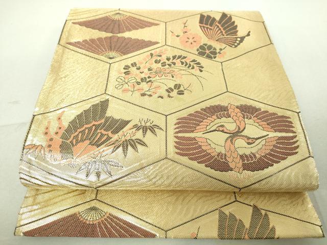 平和屋着物◎佐賀錦　六通柄袋帯　亀甲双鶴花蝶文　金糸　逸品　DAAJ2621mz
