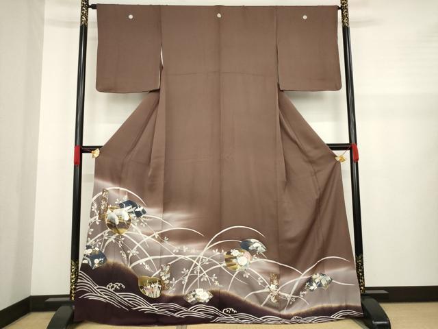 Irotome - 平和屋着物●豪華色留袖　駒刺繍　飛鶴吉祥花文　暈し染め　金彩　正絹　逸品　AABA3285ck