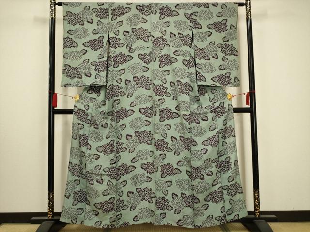 Kimono - 平和屋着物＊夏物　アンティーク　大正ロマン　小紋　絽　紫陽花　正絹　逸品　AABA5606sx
