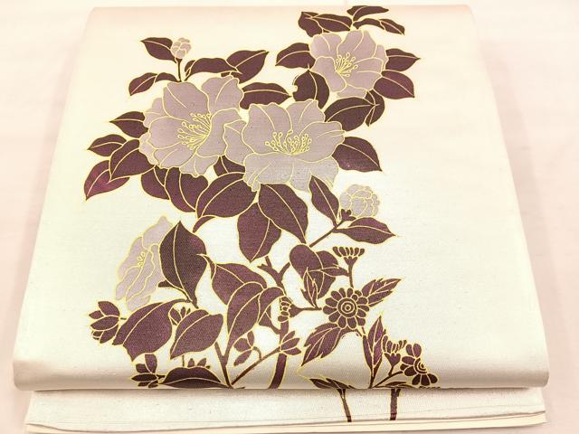 平和屋着物◎太鼓柄袋帯　作家物　枝花文　引箔　正絹　逸品　BAAU0756mz