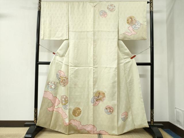 平和屋着物●訪問着　駒刺繍　雪輪花松文　金彩　正絹　逸品　CABB4345yc