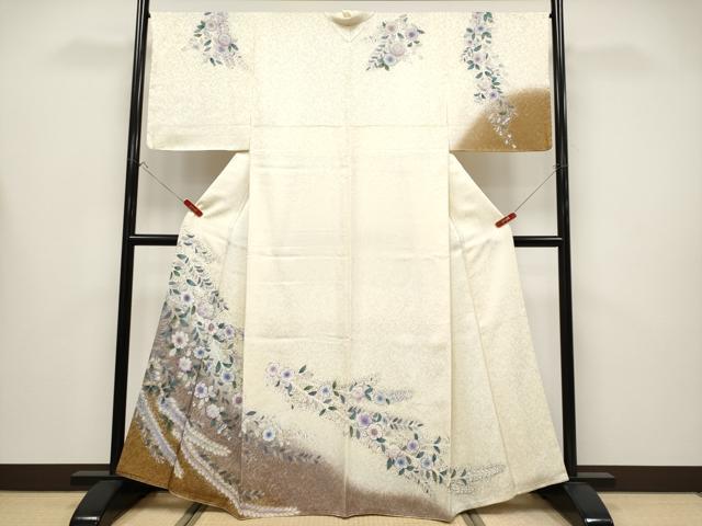 Kimono - 平和屋着物●極上　訪問着　辻が花　暈し染め　銀通し地　鳥の子色地　逸品　未使用　CYAA4445s6