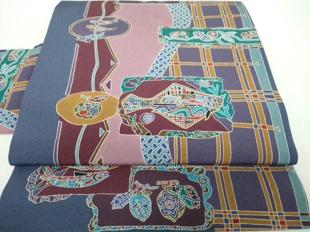 平和屋着物●全通柄九寸名古屋帯　魚　成り物　草花文　金彩　正絹　逸品　未使用　DAAX4796ps