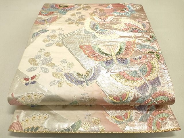 平和屋着物◎六通柄袋帯　胡蝶文　金銀糸　逸品　DAAG4491fe