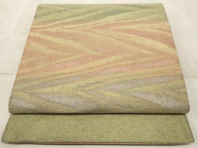 平和屋着物◎全通柄袋帯　霞文　金通し地　正絹　逸品　AAAO5306sx