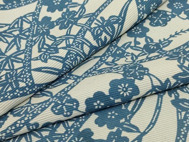 平和屋着物＊夏物 小紋 絽 藍 型染め 草花文 三越扱い 正絹 逸品 AABC6950jd