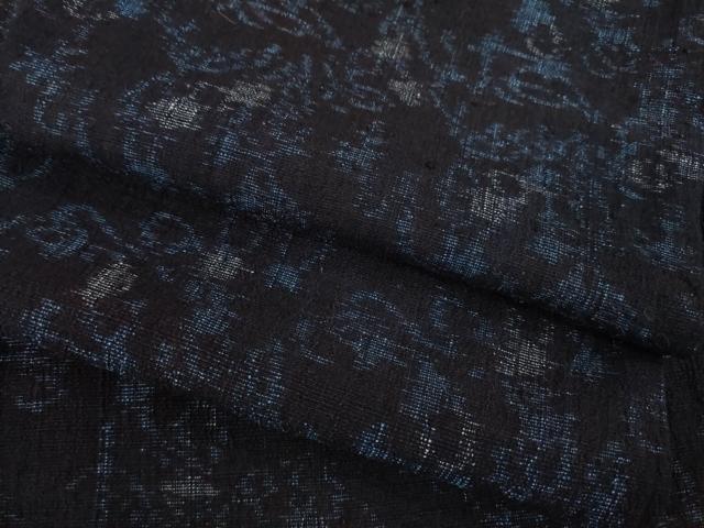 平和屋着物●結城ちぢみ 紬 花唐草文 正絹 逸品 AABC8156ck