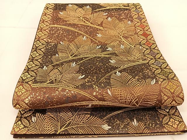 平和屋着物◎六通柄袋帯　唐織　若松葉花菱文　金糸　正絹　逸品　BAAU2383yc(4)