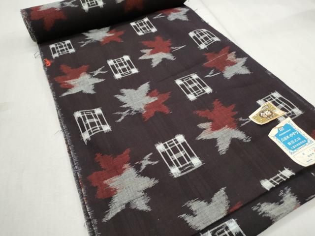 平和屋着物●久留米絣　反物　吉祥楓文　証紙付き　着尺　逸品　未使用　CAAV0485th