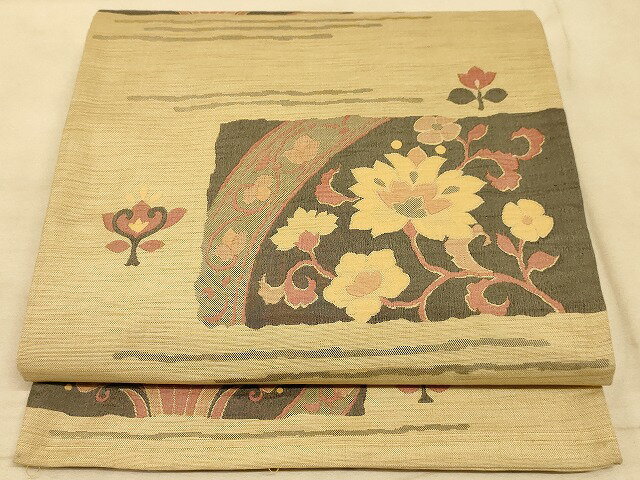 平和屋着物◎六通柄袋帯　工芸帯地　明日香　色紙花文　正絹　逸品　AAAM3082Asx