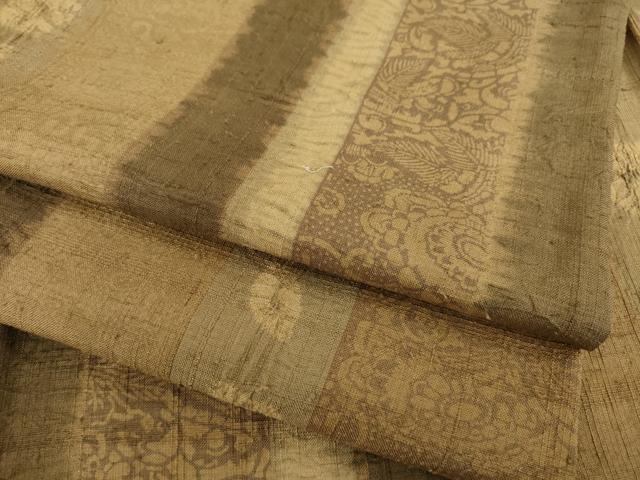 平和屋着物●伝統工芸士 七代目 吉澤与市 小紋 紬地 絞り 型染め 花唐草間道 正絹 逸品 AABC8157ck