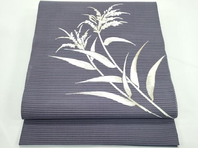 平和屋着物＊夏物　八寸名古屋帯　総刺繍　絽綴れ　草木文　銀糸　正絹　逸品　CAB...