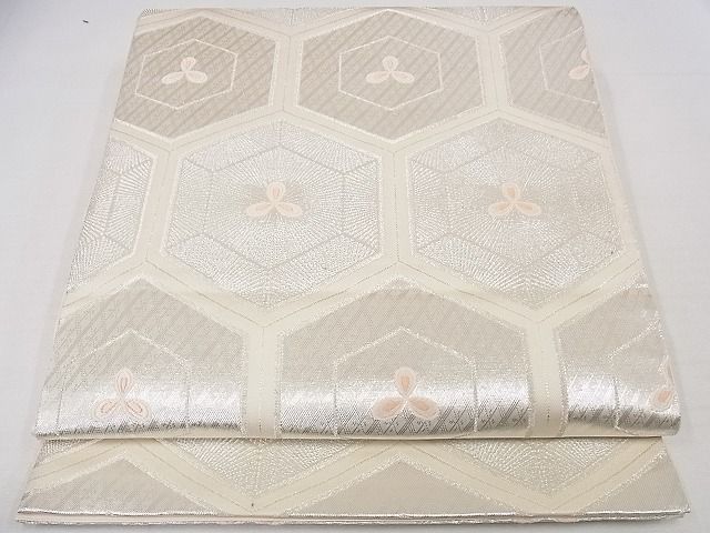 平和屋着物◎六通柄袋帯 唐織 亀甲文 銀糸 正絹 逸品 AAAF6901Asg