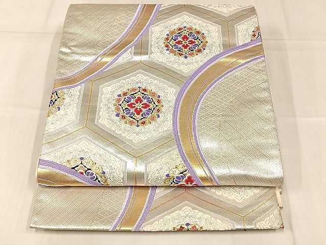 平和屋着物◎六通柄袋帯 唐織 正倉院亀甲花文 金糸 正絹 逸品 AAAJ3178Bsw