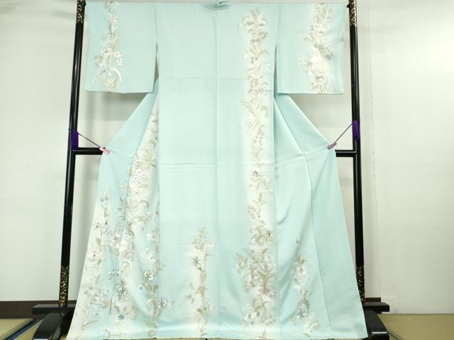 平和屋本店■極上　中国三大刺繍　相良刺繍　総手刺繍　訪問着　花唐草文　白藍色地　暈し染め　銀糸　ロング丈　逸品　DZAA6335kh5...