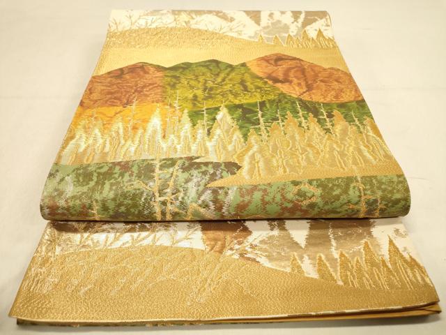 平和屋着物◎六通柄袋帯　風景樹林文　金糸　引箔　正絹　逸品　DAAY4334jm