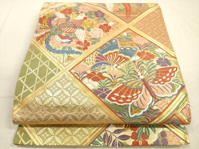 平和屋着物◎京の名門　じゅらく謹製　六通柄袋帯　唐織　吉祥鳳凰花蝶文　金糸　正絹　逸品　DABB8305xg
