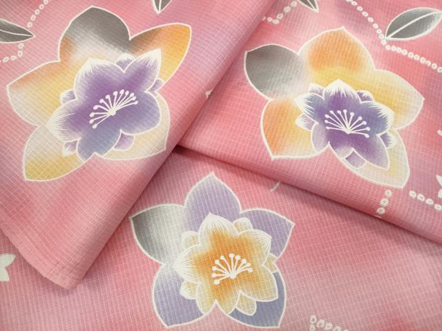 平和屋着物∴夏物　浴衣　綿紅梅　舞花文　綿　逸品　CABJ2770ze