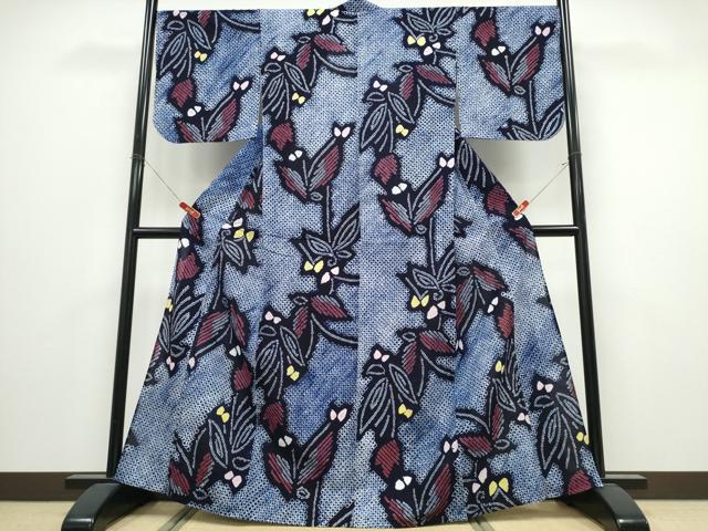 平和屋着物∴夏物　浴衣　有松鳴海絞り　草花文　綿　逸品　CABK5237ng