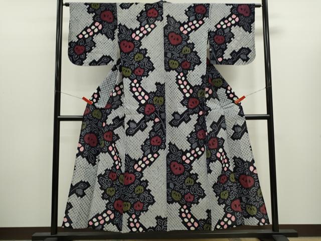 平和屋着物∴夏物　浴衣　有松鳴海絞り　枝花文　綿　逸品　CABJ2722ze