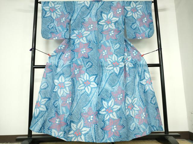 平和屋着物∴夏物　浴衣　有松鳴海絞り　草花文　綿　逸品DABI3277cd