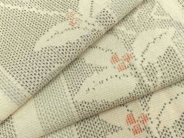 平和屋着物▽本塩沢　単衣　南天文　正絹　逸品　AABA7705fy