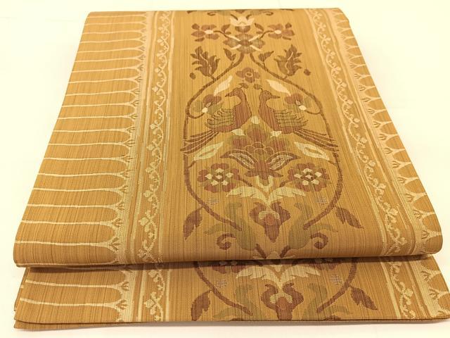 平和屋着物◎六通柄袋帯　向かい鳥花文　正絹　逸品　BAAU2050yc