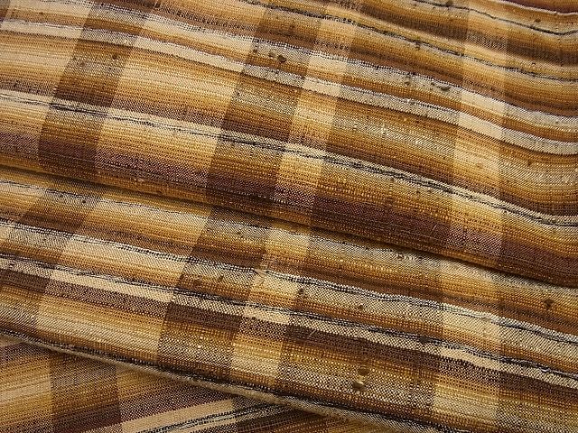 期間限定セール40%off■極上　郡上紬　草木染　単衣　格子柄　逸品3s5006のサムネイル