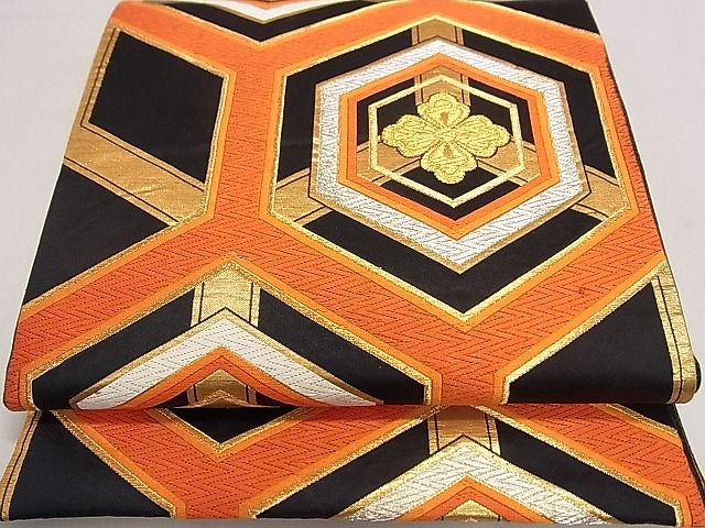 平和屋着物◎六通柄袋帯 唐織 亀甲花文 黒地 金銀糸 逸品 DAAH0271ya