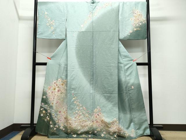 平和屋着物●越後十日町の一流染匠　桐屋・翠山工房　徳永憲峯　訪問着　絞り　草花文　金通し地　正絹　逸品　CAAU9910vf