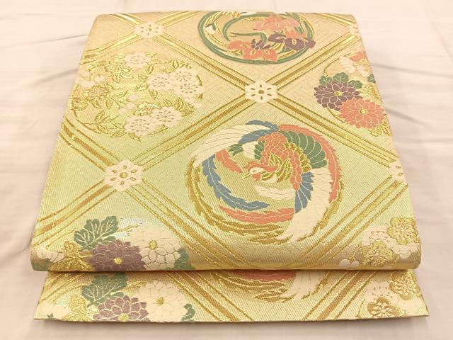 平和屋着物■六通柄袋帯 唐織割付文 金糸 正絹 逸品 BAAQ4293du