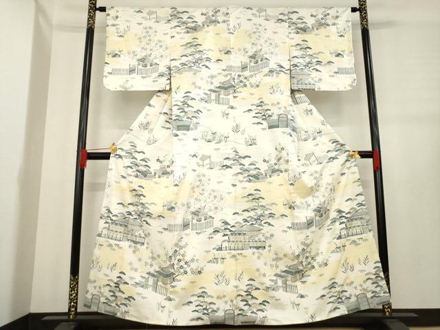 平和屋着物●本場染大島紬　訪問着　風景文　正絹　逸品　AABE0289ck