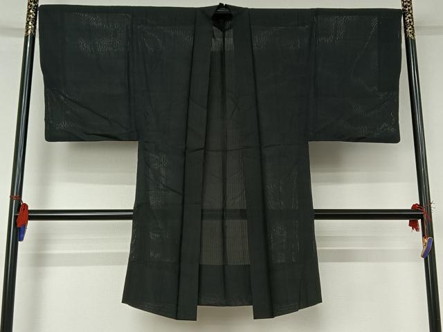 平和屋着物▽男性　羽織　スリーシーズン　春夏秋　塵除け　暗黒色　正絹　逸品　AABG8646jh
