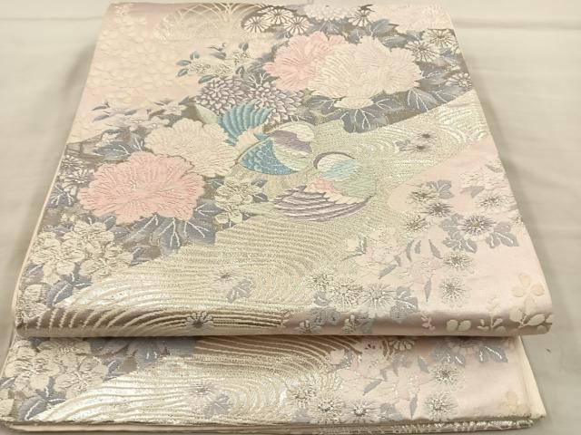平和屋着物◎六通柄袋帯　唐織　鴛鴦花文　銀糸　正絹　逸品　BAAT8617fc