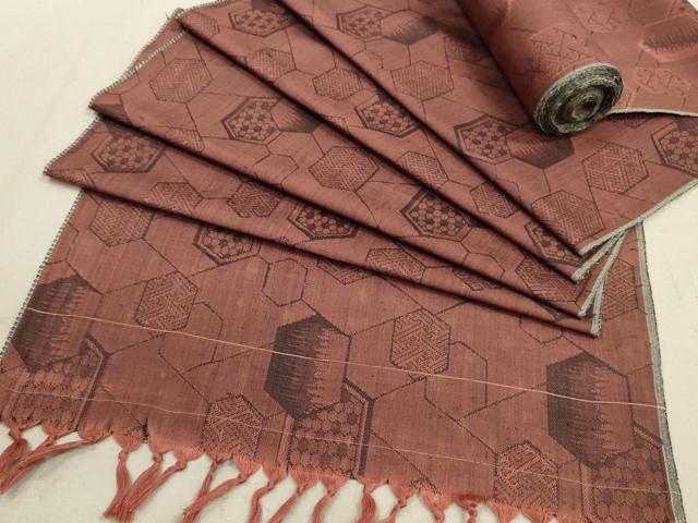 平和屋着物▼紬　反物　着尺　亀甲花文　逸品　未使用　DAAU8824zy