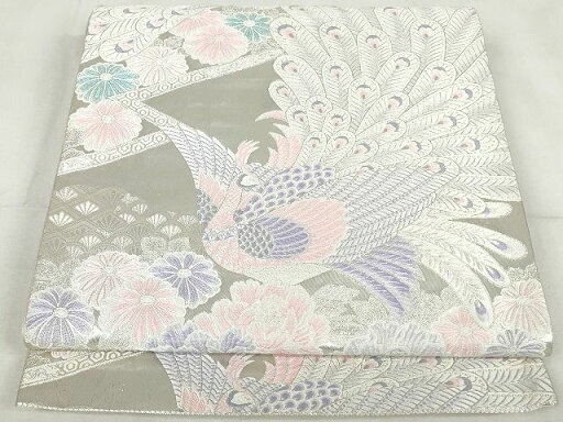 平和屋着物◎六通柄袋帯 唐織 孔雀吉祥文 銀糸 正絹 逸品 AAAJ6153Aru 平和屋着物◎六通柄袋帯 唐織 孔雀吉祥文 銀糸 正絹 逸品 AAAJ6153Aru
