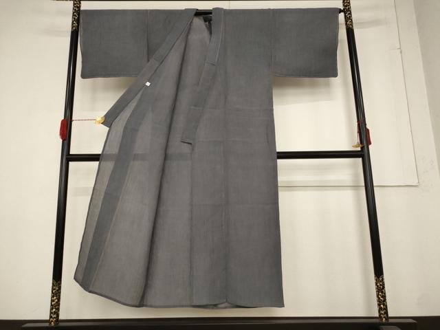 平和屋着物＊夏物　男性　小千谷ちぢみ　鈍色　麻　AABB5880st