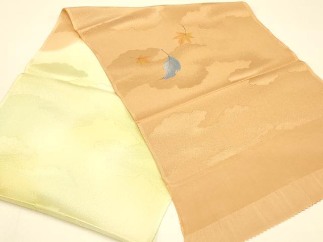 平和屋着物●和装小物　上質な帯揚げ　舞葉文　暈し染め　金通し地　逸品　AABB7187ay