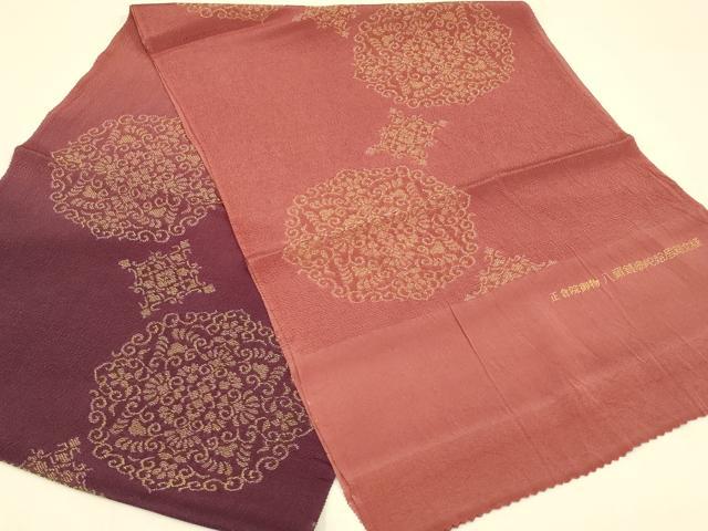 平和屋着物●和装小物　上質な帯揚げ　正倉院御物　八俑鏡蜜陀絵皮箱文様　暈し染め　金糸　鬼しぼ縮緬..