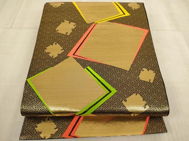 平和屋着物∵子供 全通柄袋帯 色紙文 金糸 逸品 AABE2181ja